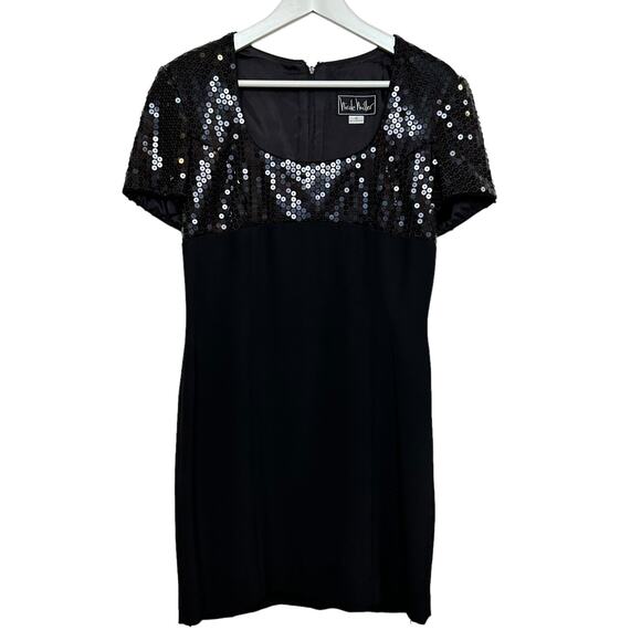 Vintage 90s Nicole Miller Sequin Black Dress Cocktail Union Made in the USA 10 - Picture 2 of 11